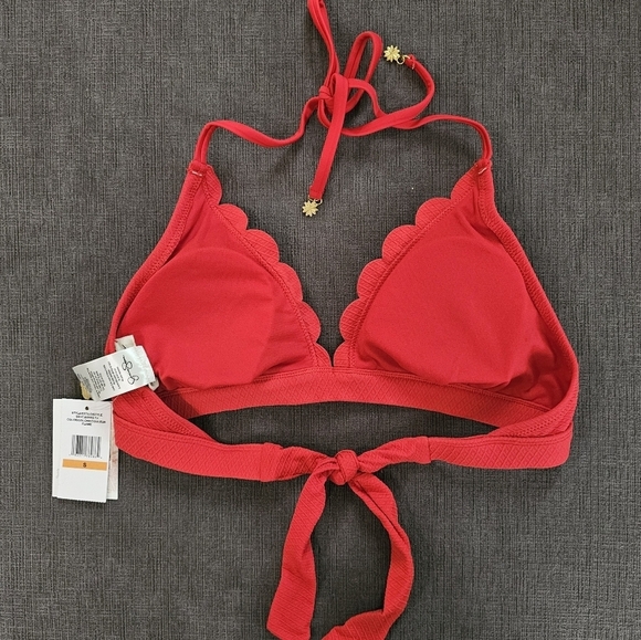 Nwt Jessica Simpson Scalloped Edge Red Bikini Top Sz Small - Picture 2 of 11